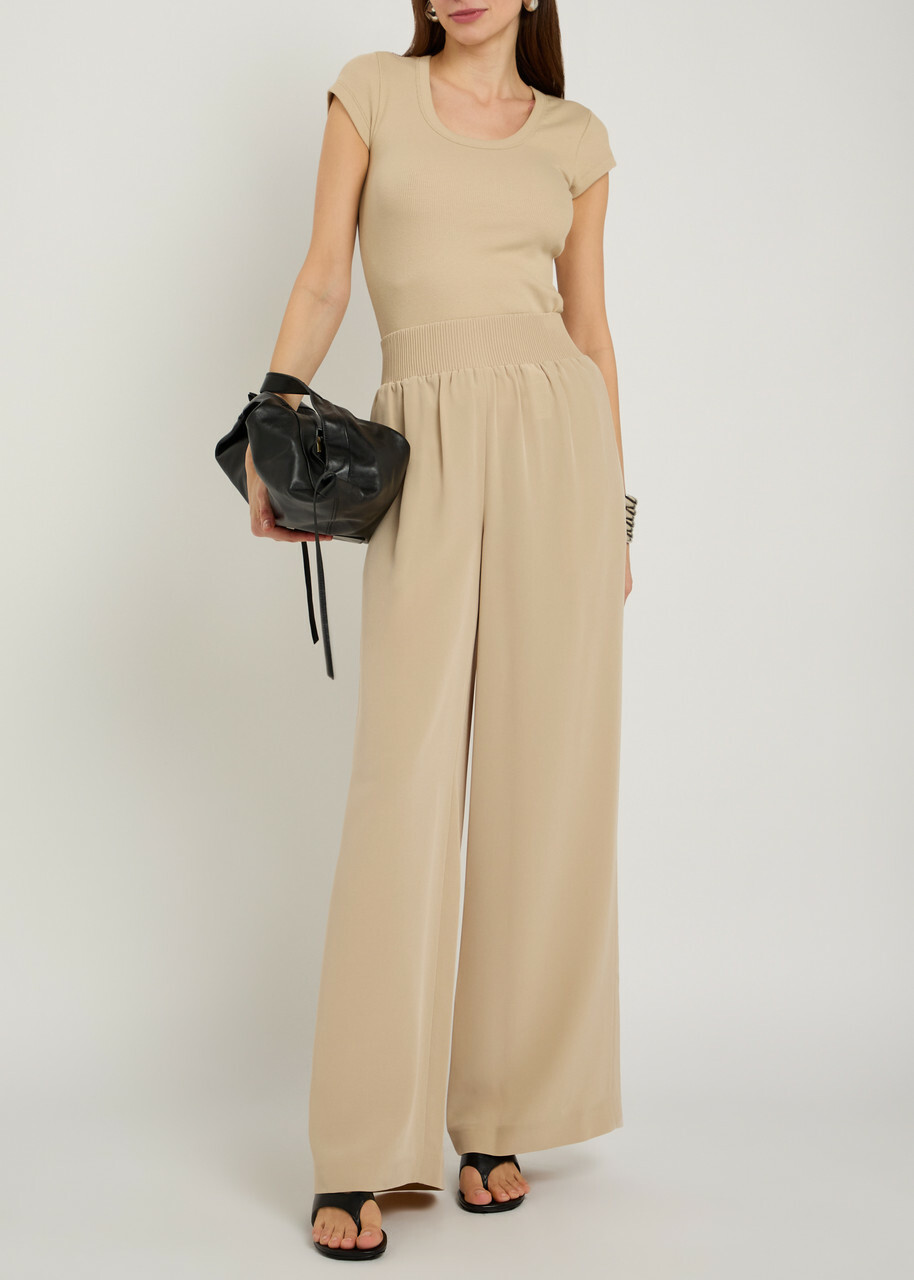 Joseph Nour Wide-leg Satin-twill Trousers Beige