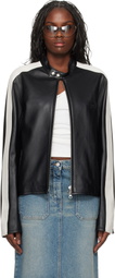 Courrèges Black Contrast Biker Leather Jacket