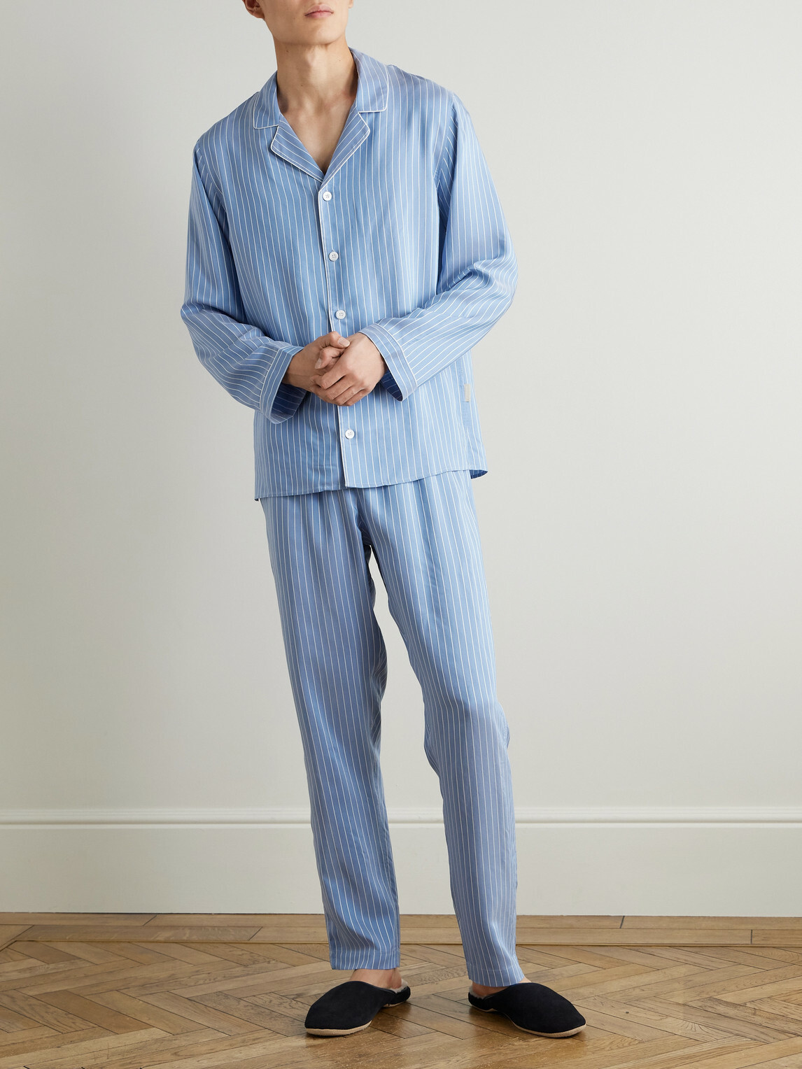 Zimmerli - Camp-Collar Striped Woven Pyjama Set - Blue
