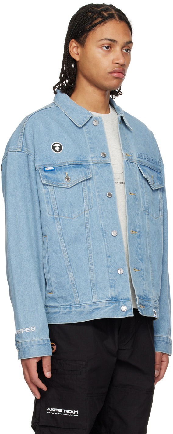 AAPE by A Bathing Ape Blue Button Denim Jacket AAPE by A Bathing Ape