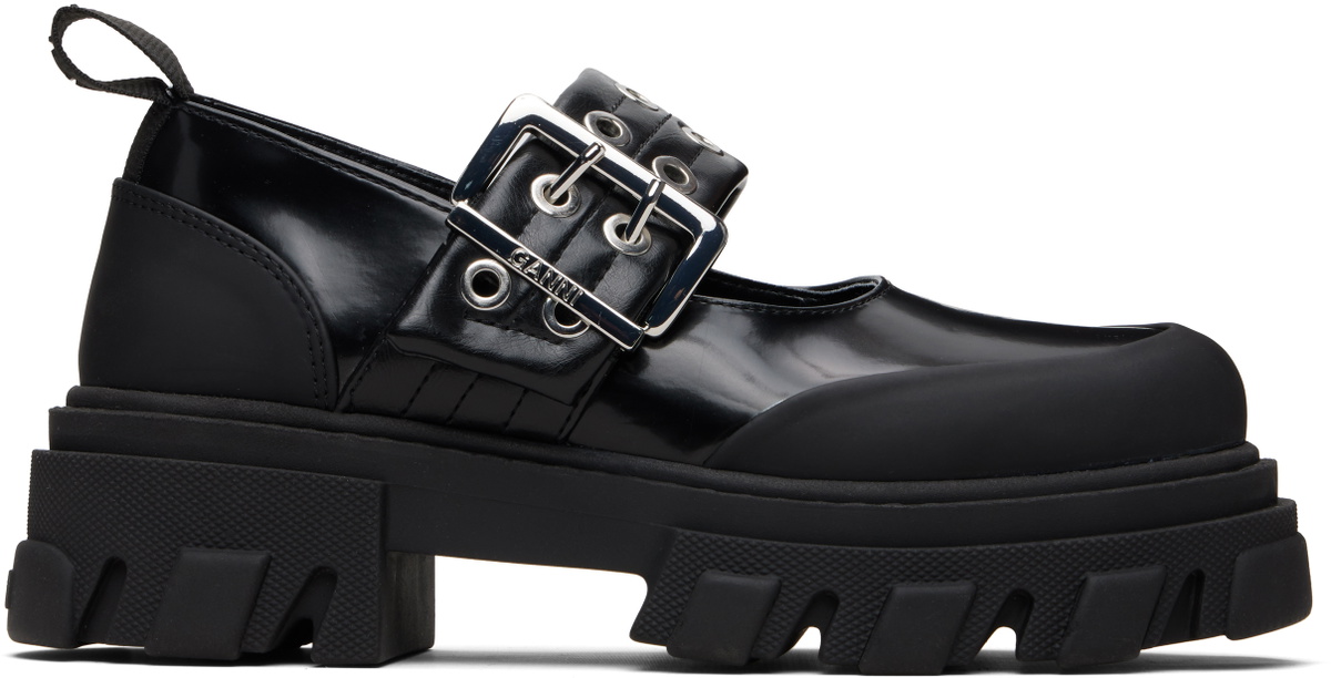 GANNI Black Cleated Ballerina Box Loafers
