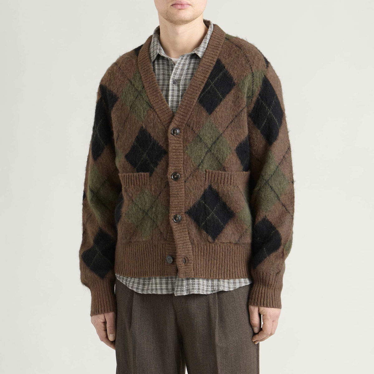 Corridor Men's Argyle Cardigan in Brown