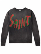 SAINT Mxxxxxx - Distressed Logo-Print Cotton-Jersey Sweatshirt - Gray