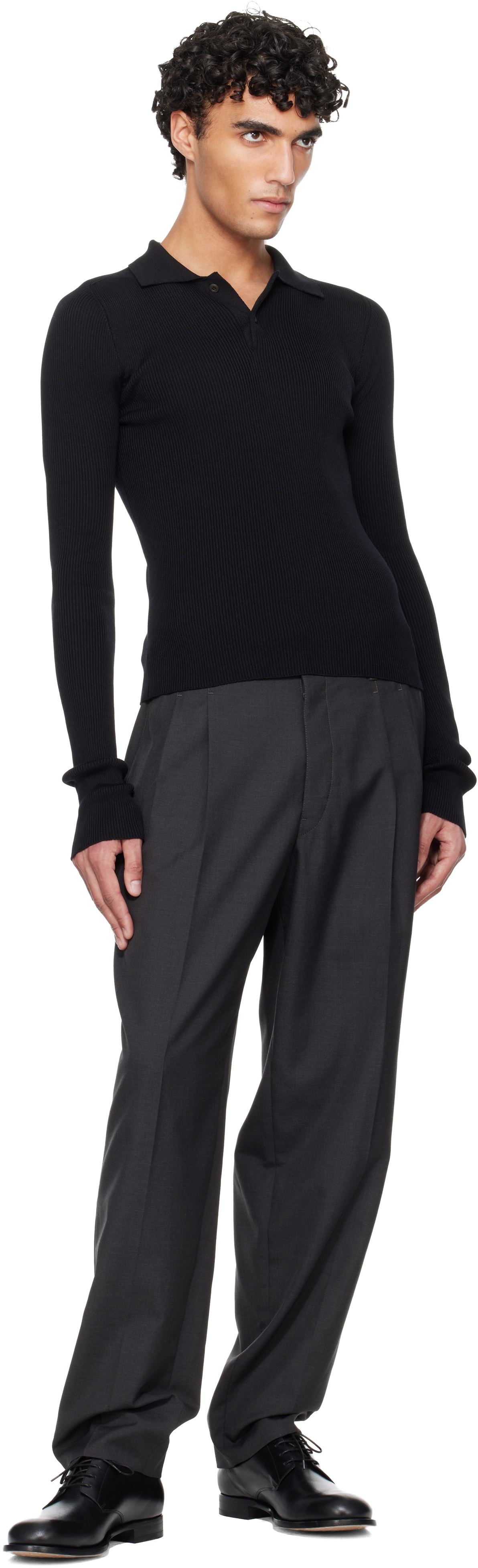 Rier Black Fine Rib Silk Polo