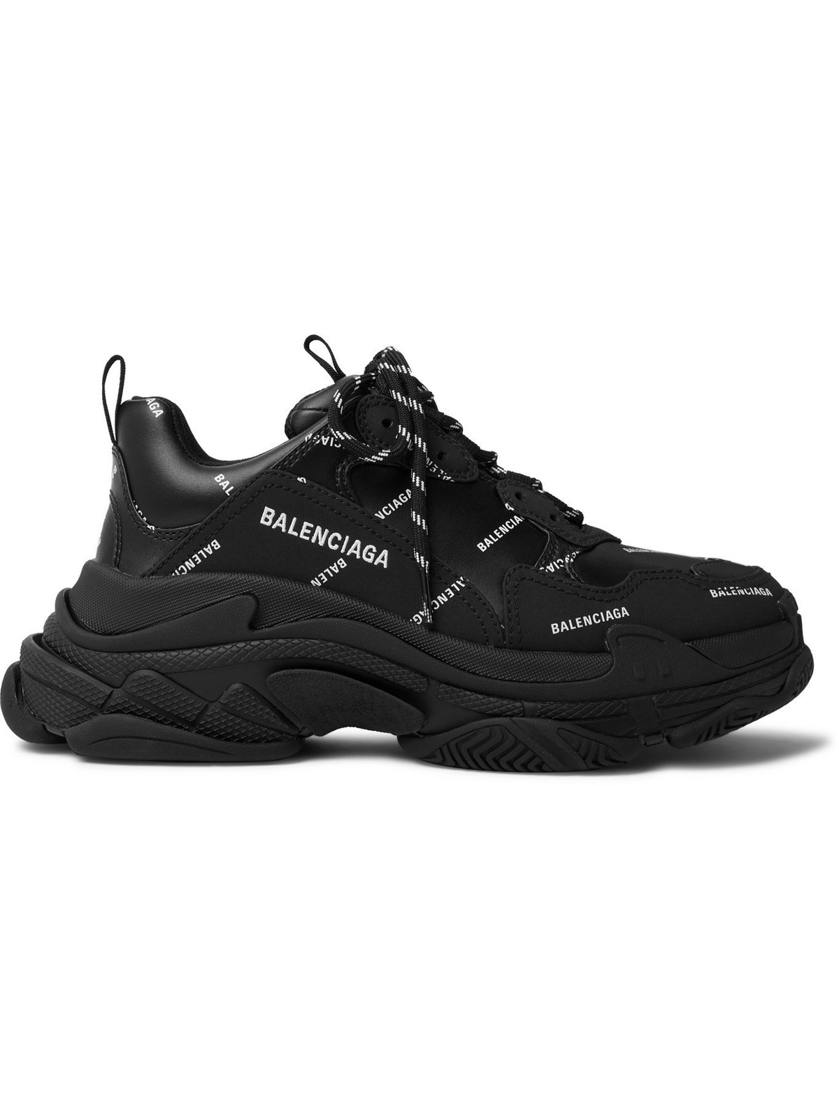 BALENCIAGA - Triple S Logo-Print Faux Leather Sneakers - Black - EU 39 ...