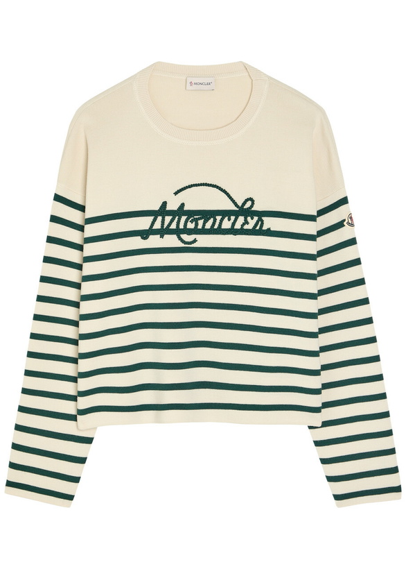 Photo: Moncler Striped Logo-embroidered Wool Jumper Beige