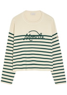 Moncler Striped Logo-embroidered Wool Jumper Beige