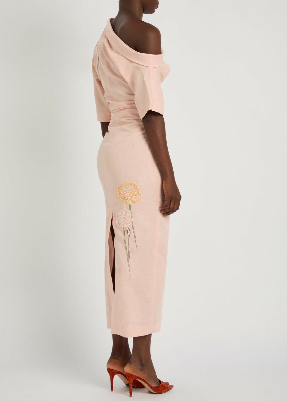 Bernadette Bowery Floral-embroidered Cotton-blend Midi Dress Pearl
