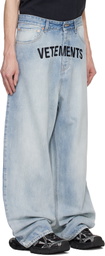 VETEMENTS Blue Embroidered Logo Baggy Jeans