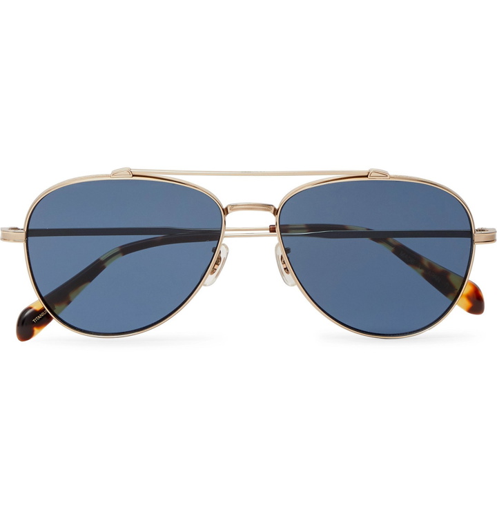 Photo: Oliver Peoples - Rikson Aviator-Style Silver-Tone Titanium and Tortoiseshell Acetate Sunglasses - Gold