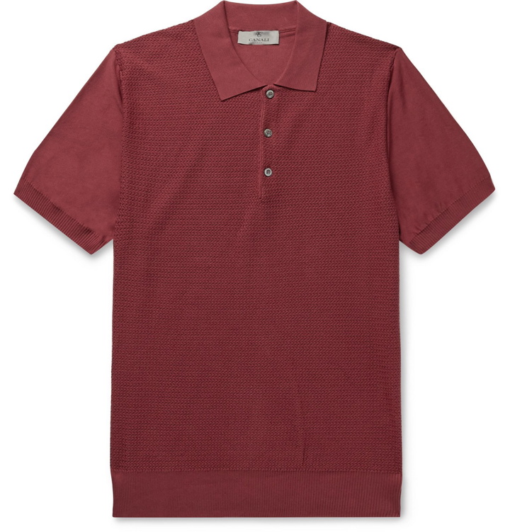 Photo: Canali - Slim-Fit Knitted Cotton Polo Shirt - Red