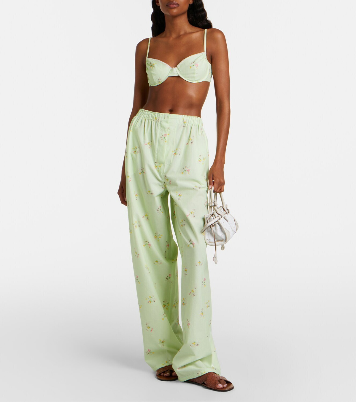 Prada Floral lace-trimmed cotton bra top