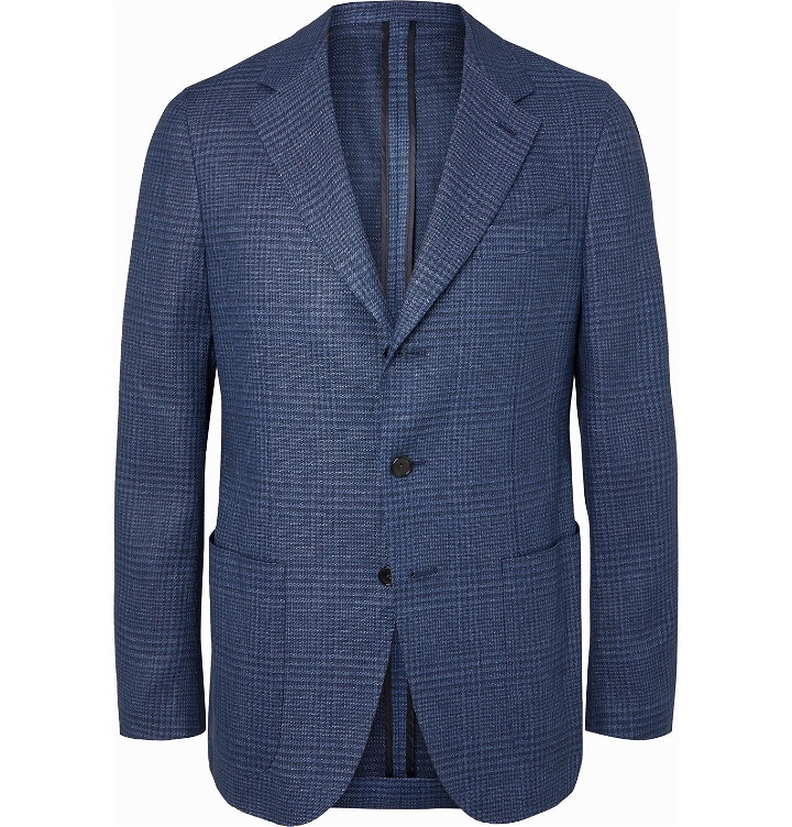 Photo: Caruso - Unstructured Prince of Wales Checked Linen-Blend Blazer - Blue