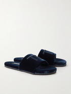 TOM FORD - Harrison Logo-Embroidered Velvet Slides - Blue