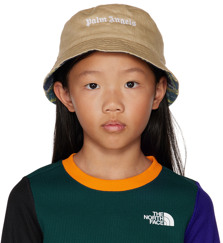 Palm Angels Kids Beige Embroidered Bucket Hat Palm Angels