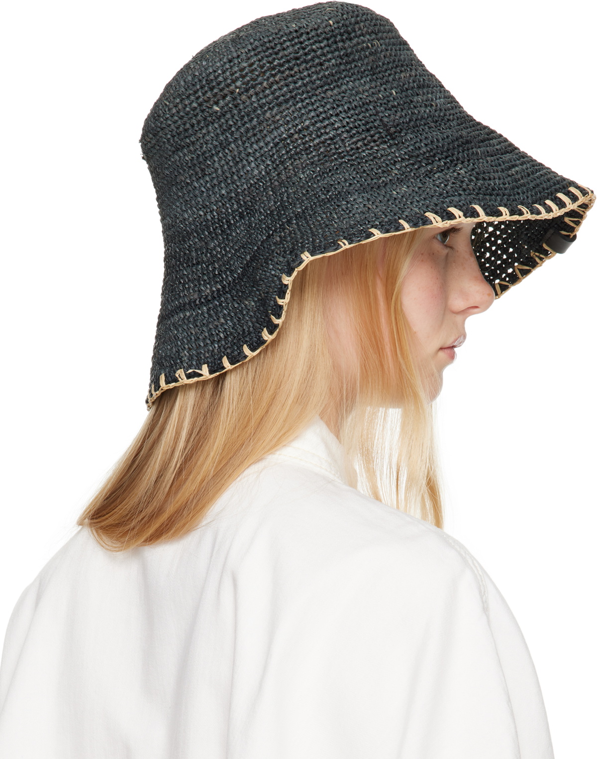 rag & bone Black Jade Rollable Raffia Bucket Hat