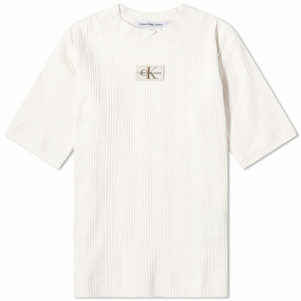 Calvin Klein Women\'s Ribbed Badge Klein Calvin T-Shirt Ivory in