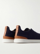 Zegna - Triple Stitch™ Leather-Trimmed Wool Slip-On Sneakers - Blue