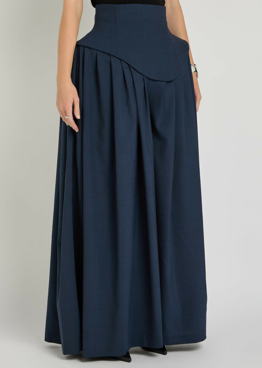 A.W.A.K.E Mode Basque Pleated Wide-leg Wool-blend Trousers Navy