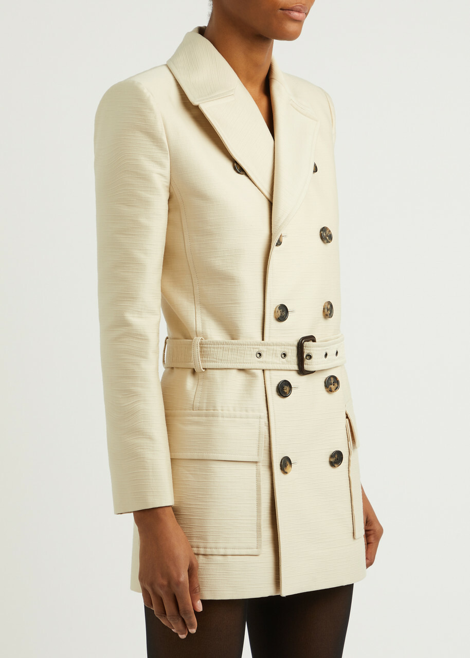 Saint Laurent Saharienne Belted Cotton Jacket Off White