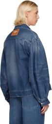 Simone Rocha Blue Turbo Embellished Sculpted Belt Detail Denim Jacket