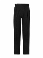 Stòffa - Tapered Pleated Cotton-Canvas Trousers - Black