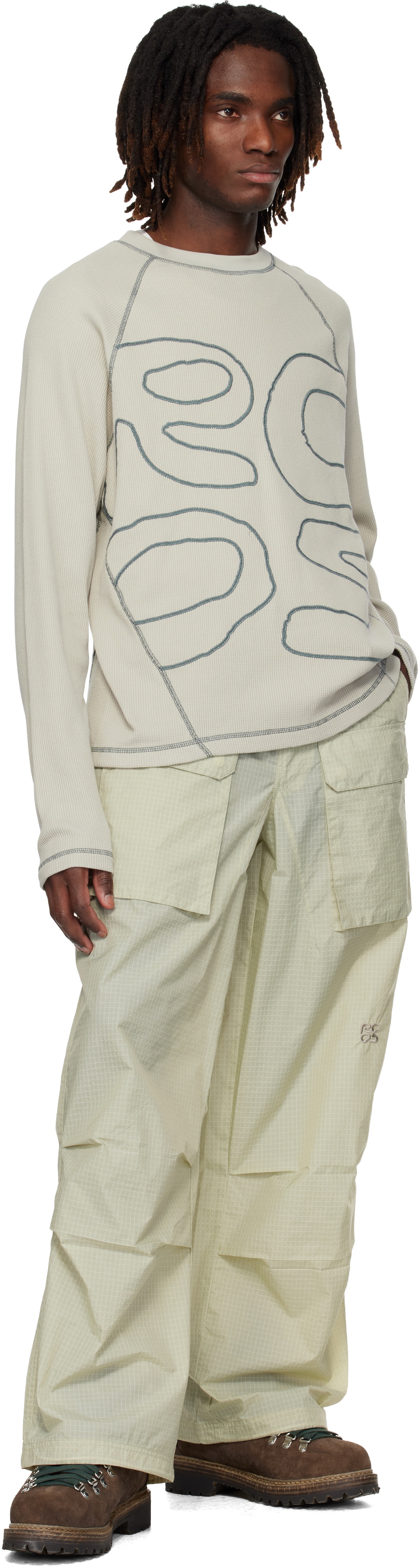 RCOS Beige Stack Logo Waffleknit Longsleeve T-shirt