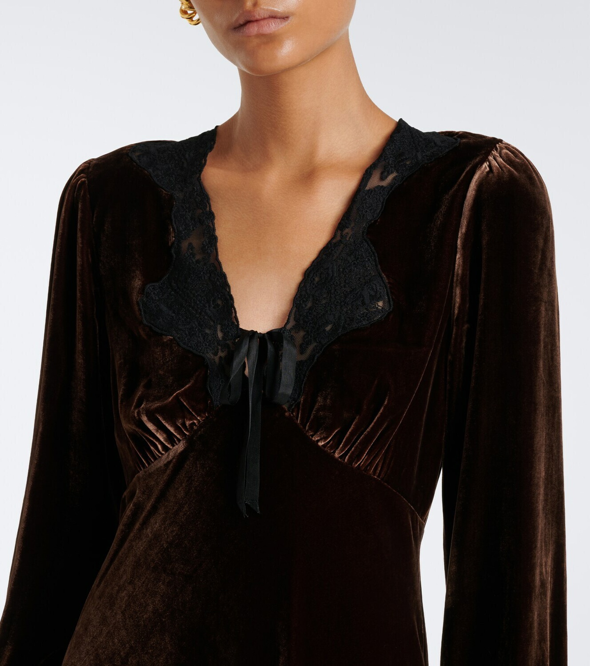 Rixo Carolina lace-trimmed velvet minidress