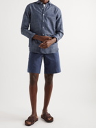 DOPPIAA - Aaza Straight-Leg Pleated Cotton-Blend Seersucker Bermuda Shorts - Blue