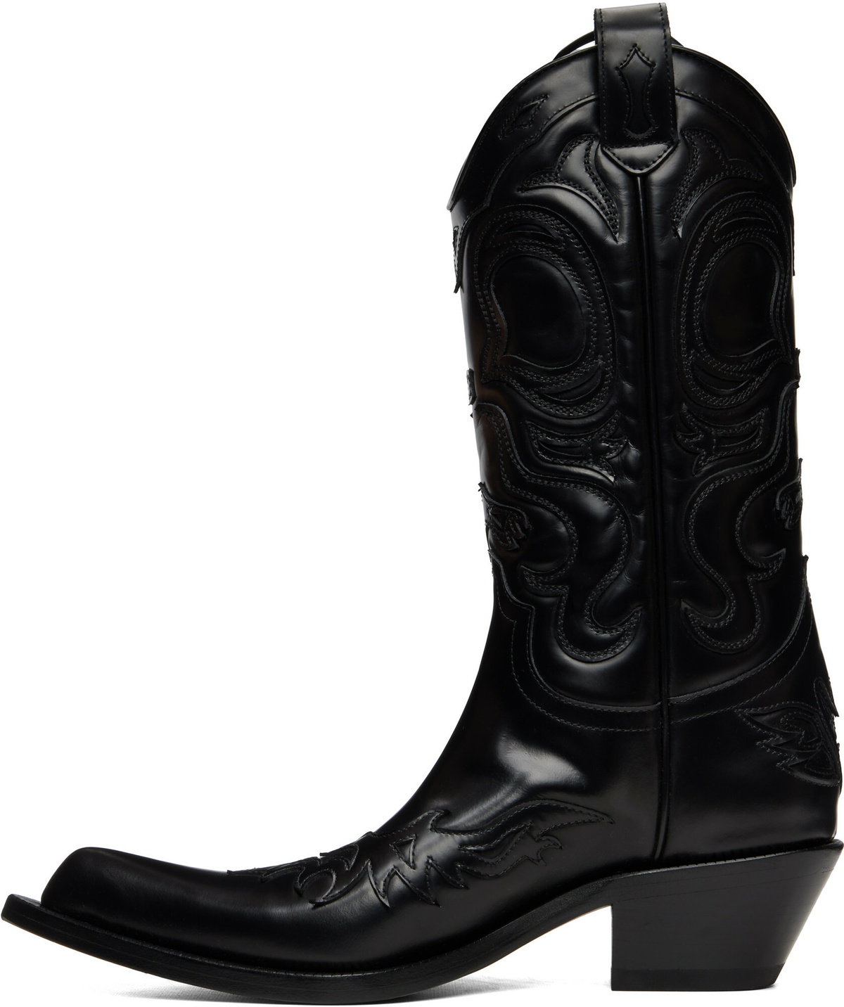 Acne Studios Black Pointy Leather Cowboy Boots