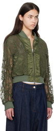 Andersson Bell Khaki Layered Logo Lace Short Bomber Jacket
