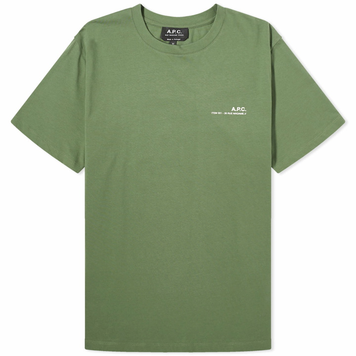 Photo: A.P.C. Men's Item Logo T-Shirt in Grey Green