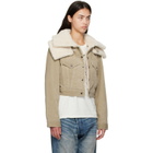 R13 Taupe Double Collar Sherpa Trucker Jacket