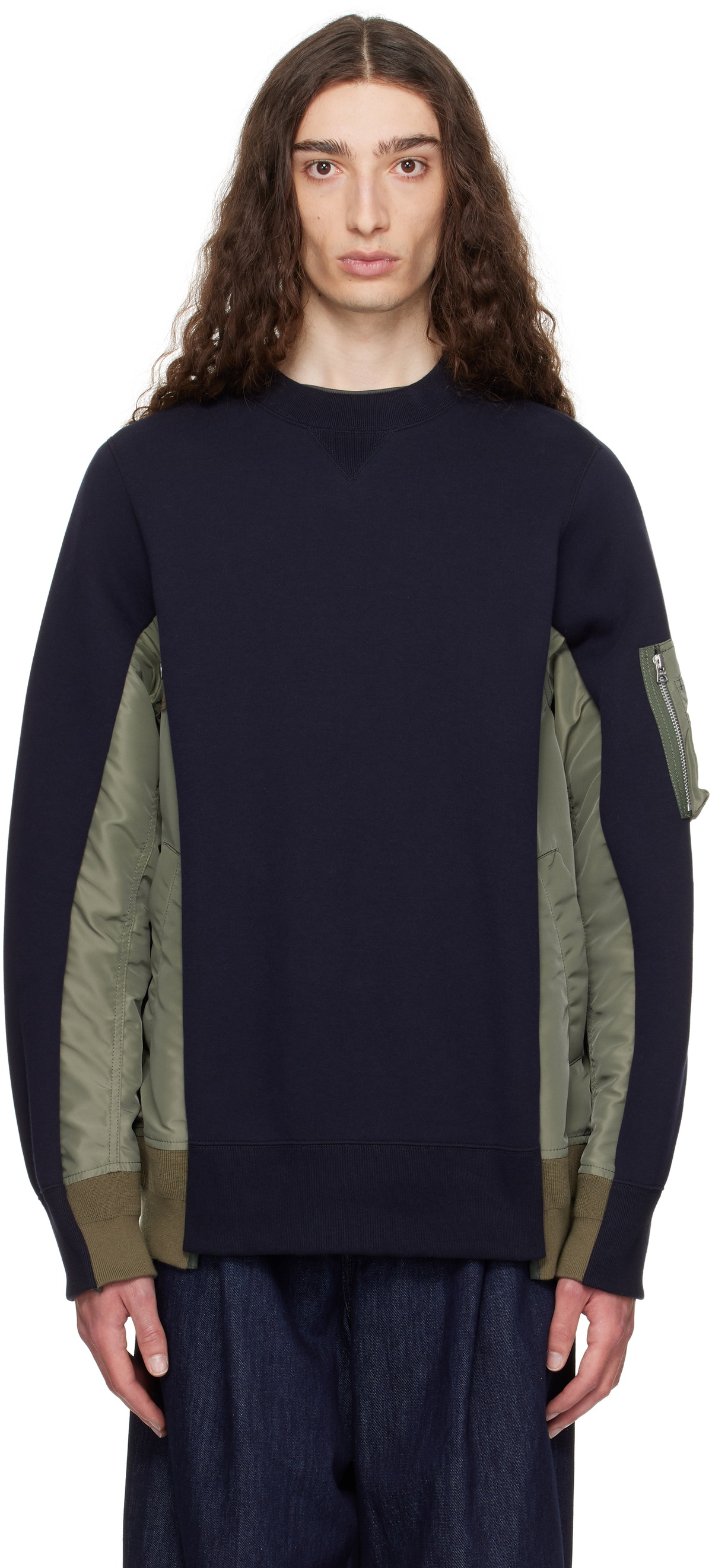 sacai Navy & Khaki Sponge Sweat & Nylon Twill Sweatshirt Sacai