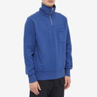 Universal Works Men's Half Zip Sweat in Blue