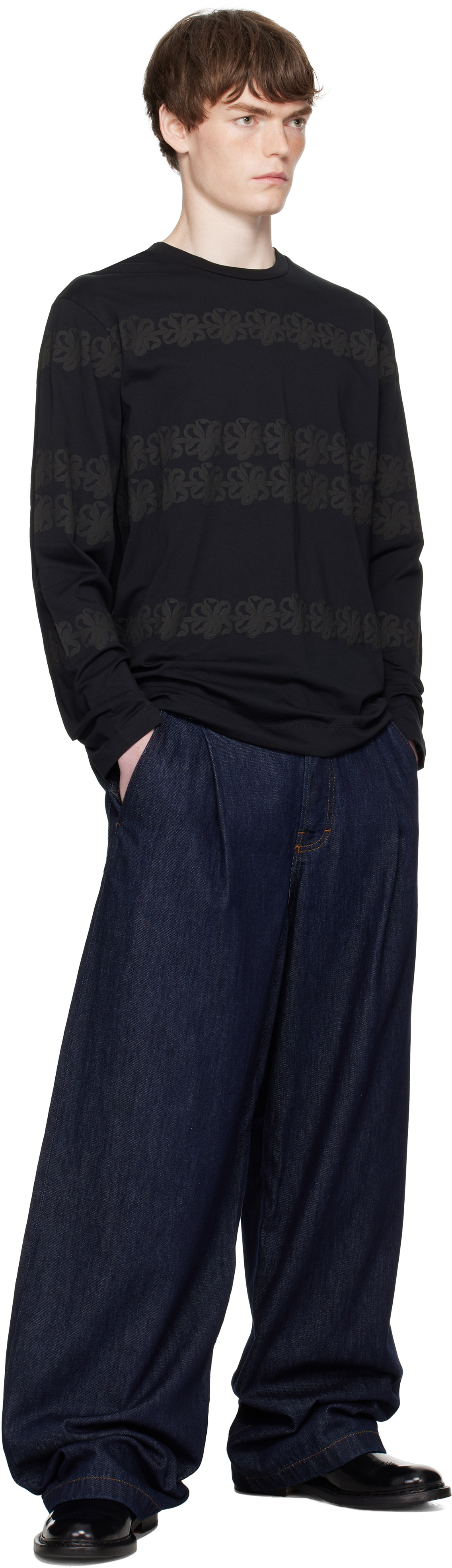 Simone Rocha Black Ribbon Daisy Chain Print Long Sleeve T-shirt