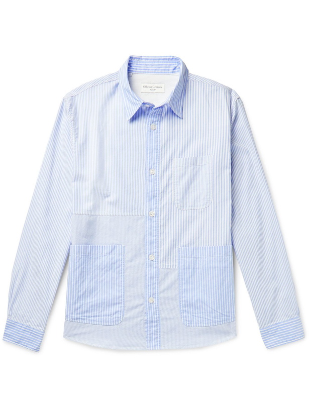Photo: OFFICINE GÉNÉRALE - Tony Patchwork Striped Cotton Oxford Shirt - Blue