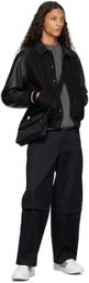 Emporio Armani Black Embroidered Leather Jacket