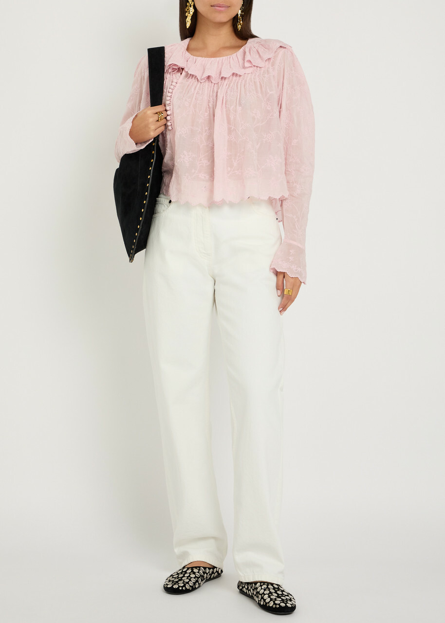 Isabel Marant Zelly Embroidered Cotton-blend Blouse Pink