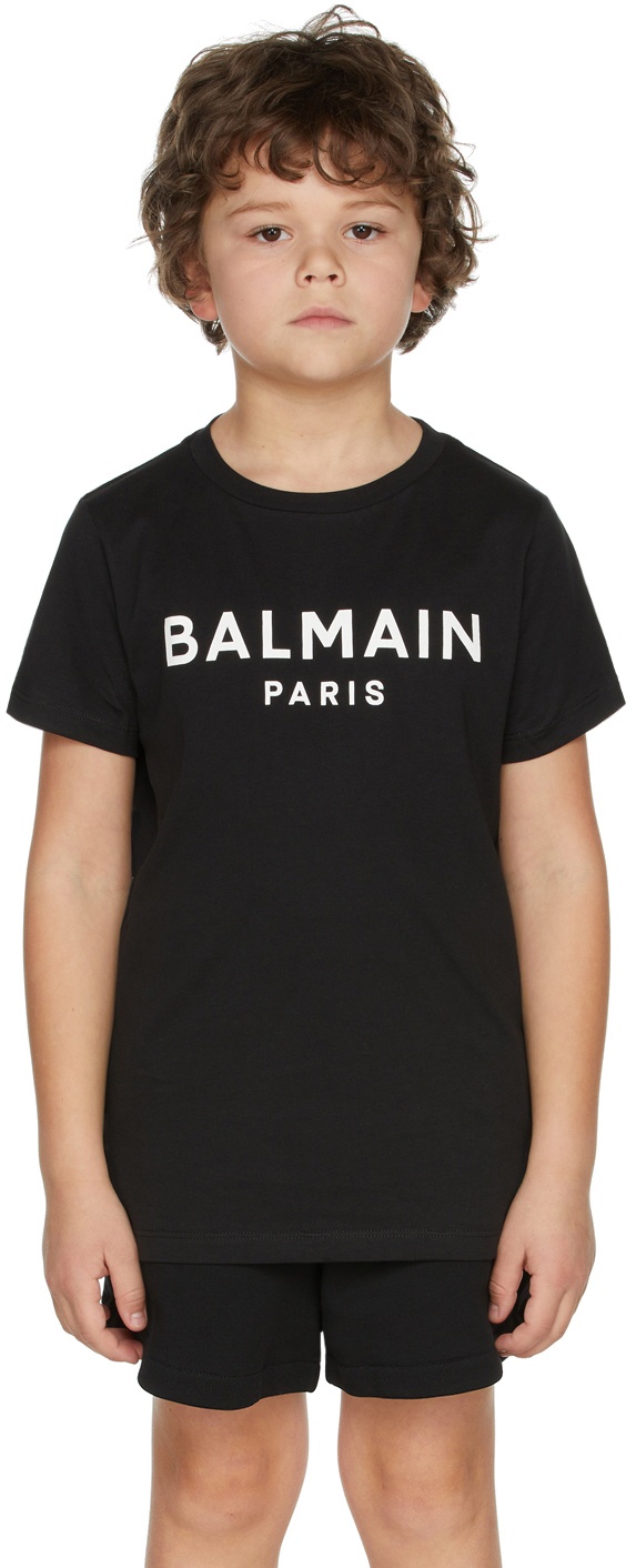 Balmain Kids logo-print leather boots - Black