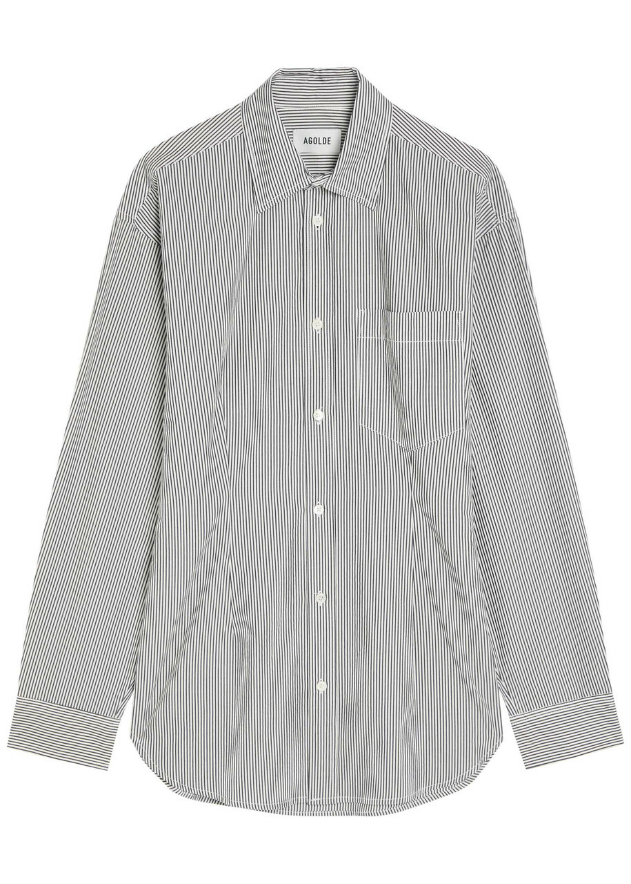 Agolde Cinched Striped Cotton-poplin Shirt Grey