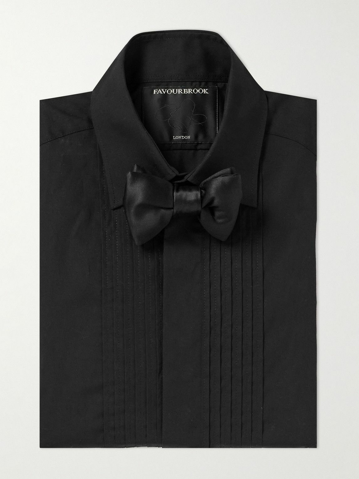 Favourbrook - Cutaway-Collar Bib-Front Double-Cuff Cotton-Poplin Shirt - Black