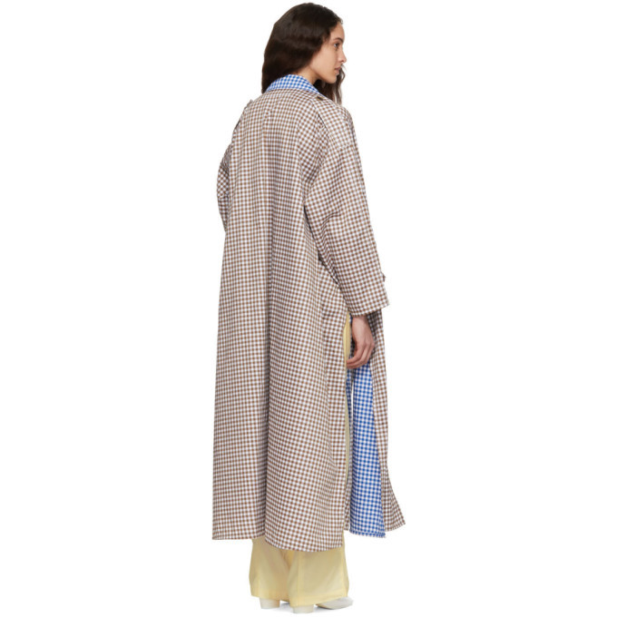 Ports 1961 Brown and White Gingham Criss Cross Front Trench Coat