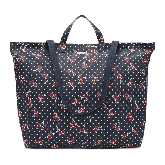miumiu さくらんぼデニムトート Miu Miu Blue Oversized Denim Cherry Tote Miu Miu