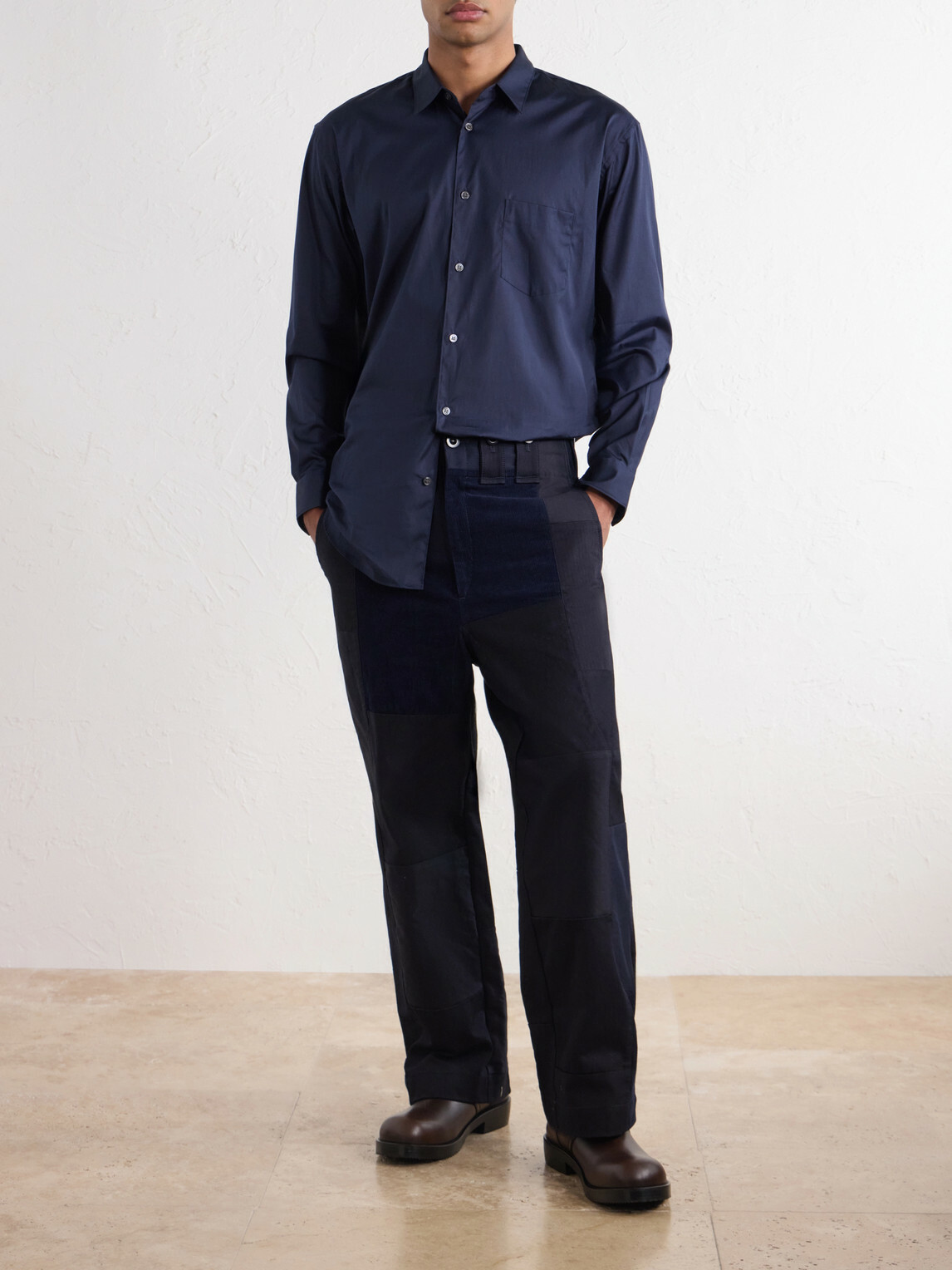 Junya Watanabe - Patchwork Straight-Leg Paneled Cotton-Twill Trousers - Blue