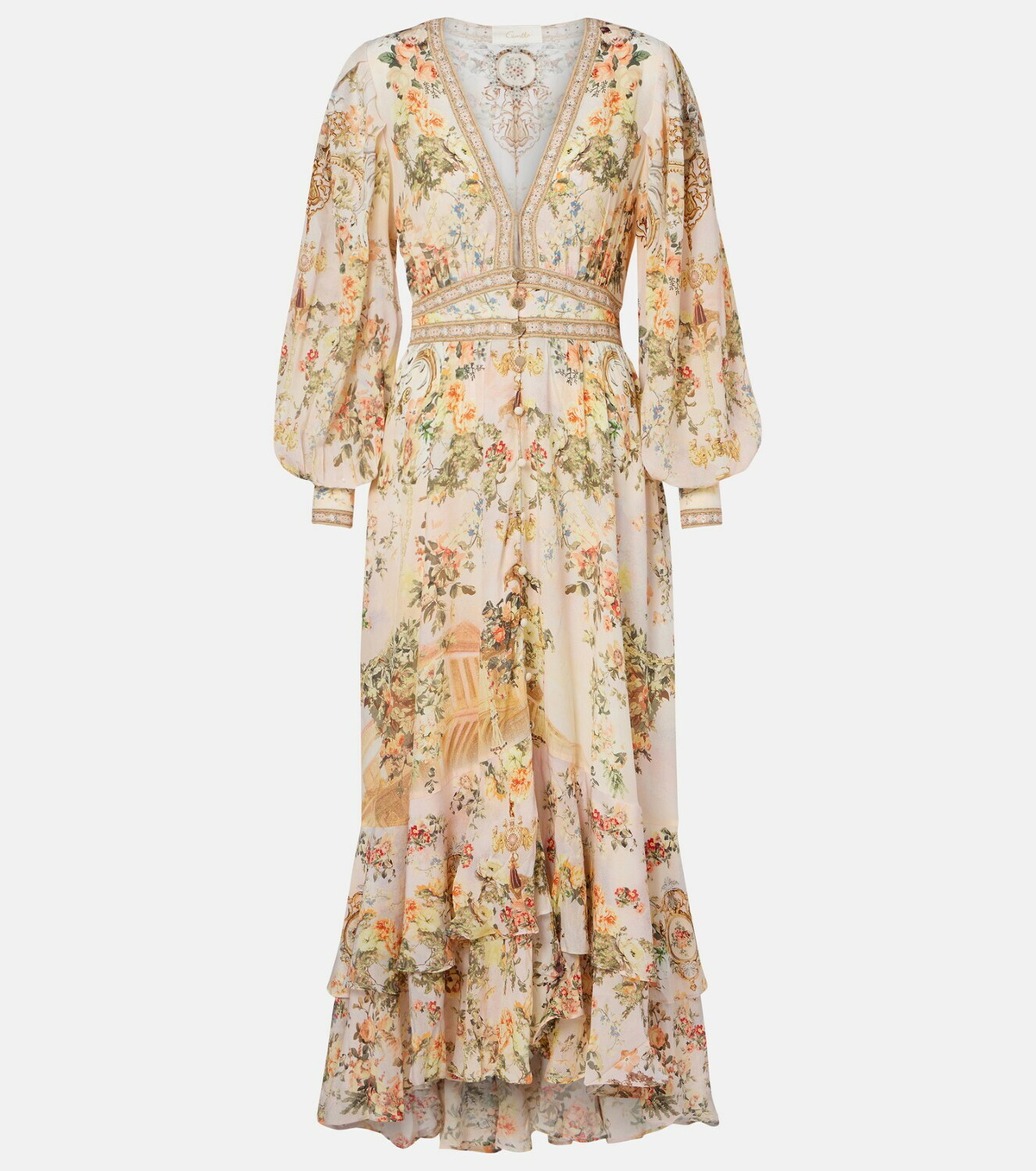 Camilla Embellished floral silk crêpe maxi dress