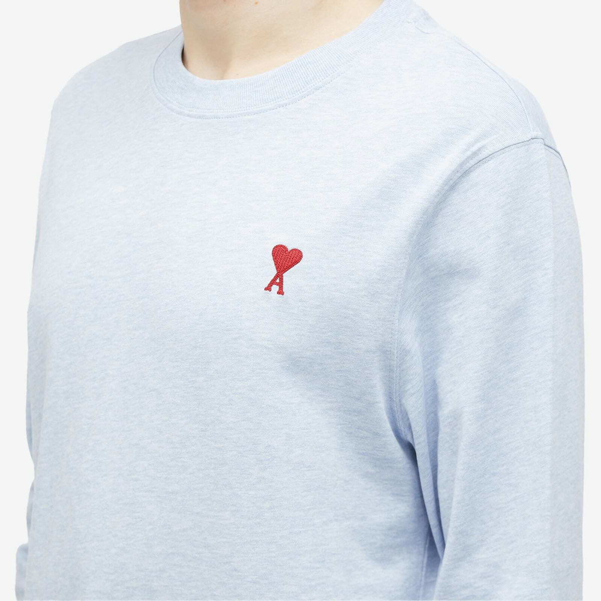 AMI Paris Men's Long Sleeve Small A Heart T-Shirt in Heather Cashmere Blue