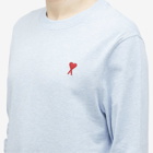 AMI Paris Men's Long Sleeve Small A Heart T-Shirt in Heather Cashmere Blue