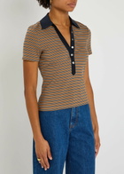 Veronica Beard Kearney Striped Stretch-cotton top Brown