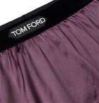 TOM FORD - Velvet-Trimmed Stretch-Silk Satin Boxer Shorts - Burgundy